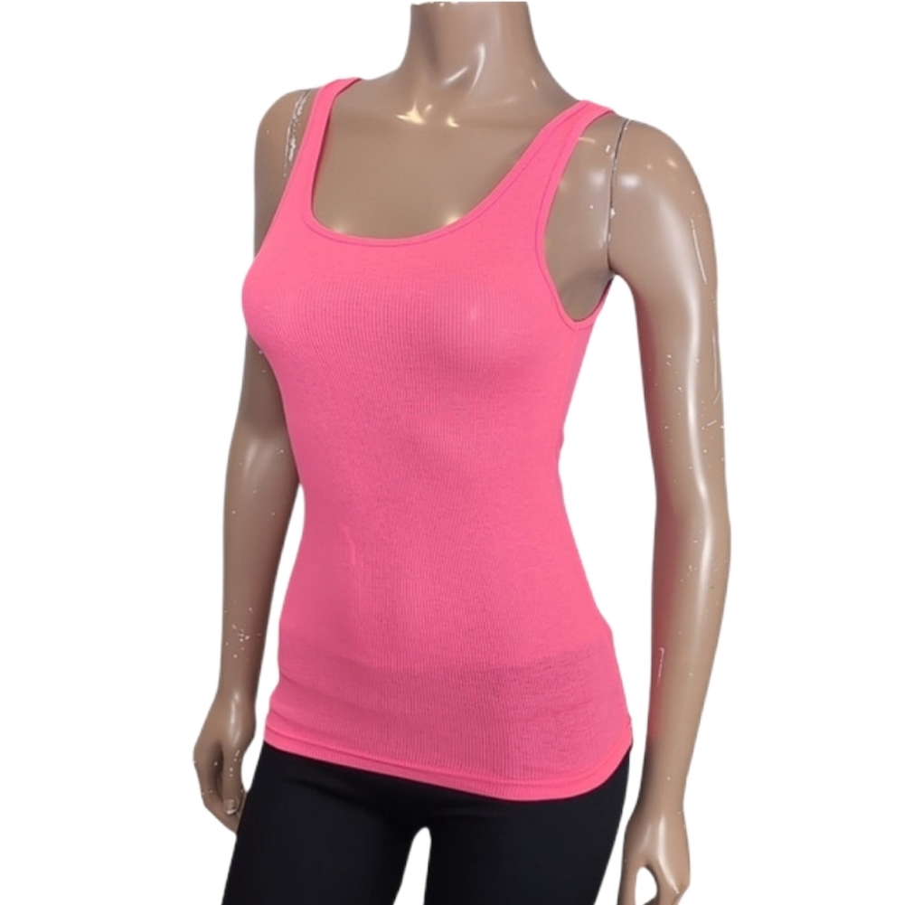 H&M Divided Ribbed Tank Top Neon Pink Womens Size Small Fitted Tunic